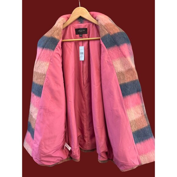 NWT Ann Taylor Petite Checked Boucle Cocoon Coat XLP Colorblock Plaid Wool Blend - Picture 7 of 8